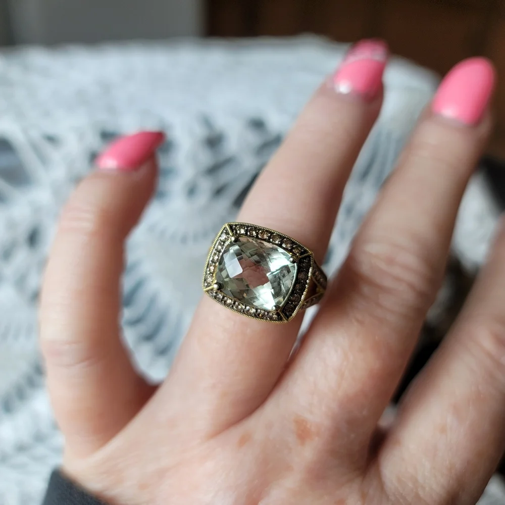 Rare vintage LeVian mint julep chocolate and vanilla diamond 14k Honey gold ring - Picture 3 of 11